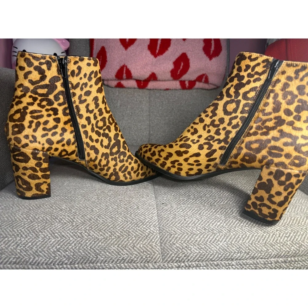 Steve Madden Jozie-L Leopard Calf Hair Ankle Boots Brown Tan JOZ102S1 Womens 10M